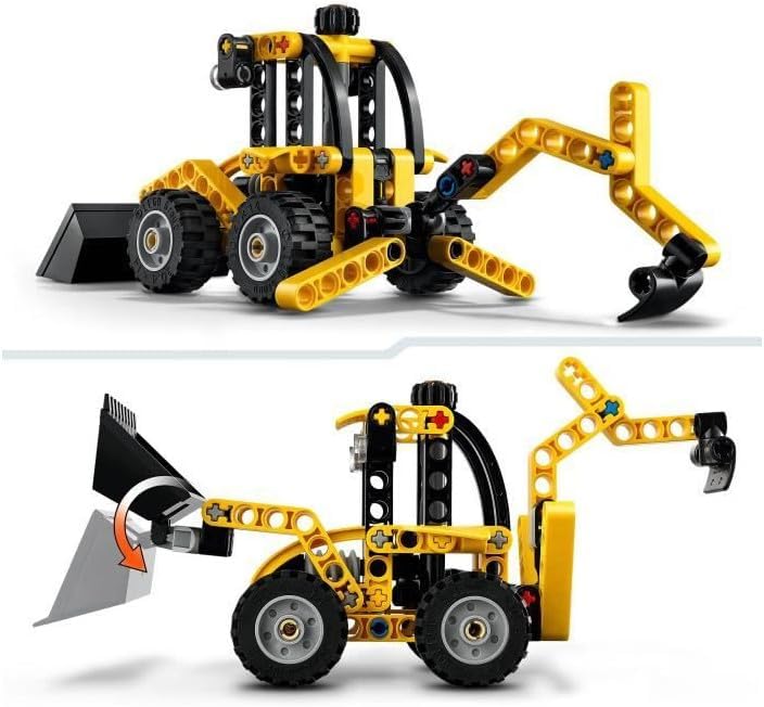 LEGO Brinquedo de veículo de construção de retroescavadeira Technic para meninos e meninas de mais de 7 anos - Conjunto de construção com escavadeira traseira, pá e estabilizadores - aniversário