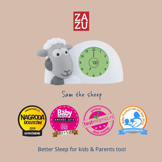 Reloj ZAZU Sam the Lamb - Reloj de entrenamiento del sueño y luz nocturna para niños | Despertador iluminado | Ayuda a enseñarle a su hijo cuándo despertarse con indicadores visuales | Brillo ajustable | Apagado automático