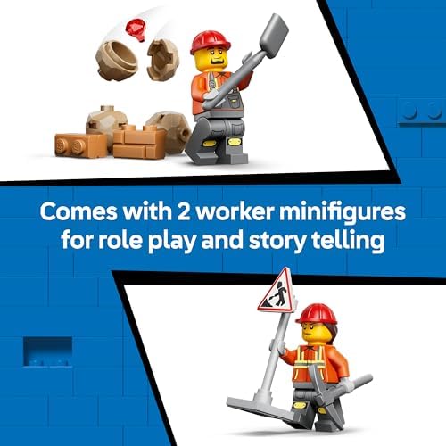 LEGO City Retroescavadeira Amarela - Brinquedo de Veículo de Construção - Trator com 2 Minifiguras, Caçamba Frontal e Retroescavadeira Funcionais - Ideia de Presente de Aniversário para Meninos a partir de 7 Anos - 60480