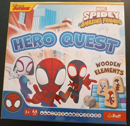 Trefl Hero Quest, Homem-Aranha e Seus Incríveis Amigos - Jogo de Tabuleiro para a Família, Figuras de Madeira e Dados, Encontre os Super-Heróis, Um Jogo para os Mais Novos com Heróis de Contos de Fadas, para Crianças a partir de 3 Anos
