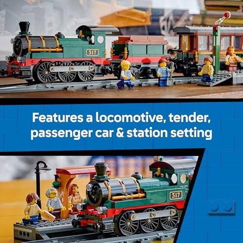 LEGO City Trem a Vapor Vintage - Kit de Modelo STEM - Conjunto com Estação, Trilhos, Controles da Cabine, Sinal de Parada e 5 Minifiguras - Presente de Aniversário para Meninos a partir de 7 Anos - 60511