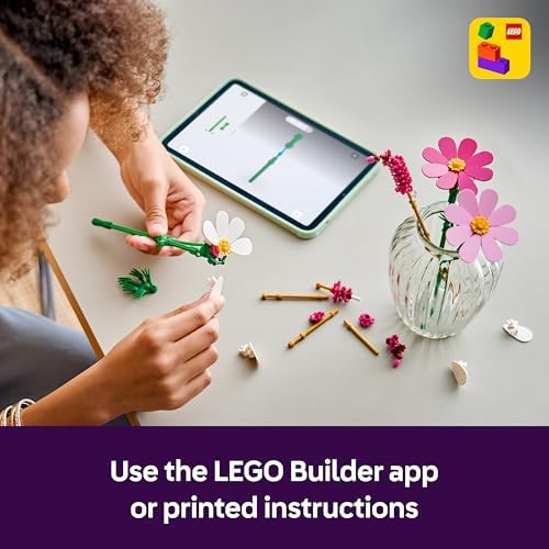 LEGO Botanicals Cosmos Flowers - Buquê de flores artificiais com 3 cosmos artificiais e 2 hastes de capim-fonte - Decoração DIY para quarto infantil - Presente de aniversário para meninas a partir de 9 anos e adultos - 11514