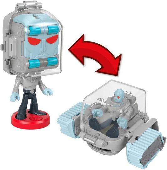 Fisher-Price Imaginext DC Super Friends Brinquedo Pré-escolar Head Shifters Conjunto de figuras Sr. Frio e Tanque de Neve para brincadeiras de faz de conta para crianças a partir de 3 anos