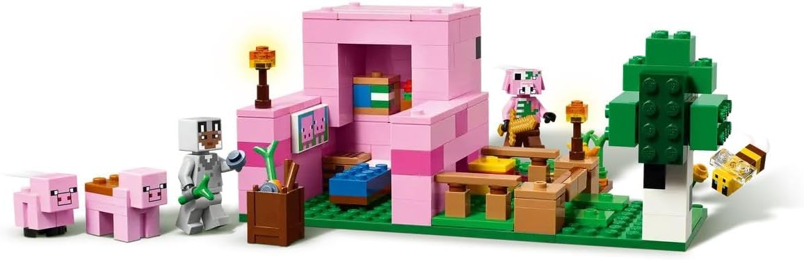 LEGO Minecraft The Baby Pig House Building Toy - Conjunto de animais de fazenda inclui um bioma florestal, figura de herói e mobs, presente para meninas e meninos com mais de 7 anos
