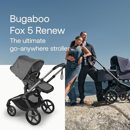 Bugaboo Carrinho de Bebê Fox 5 Renew All-Terrain, 2 em 1, com Suspensão Total, Fácil de Dobrar, Assento Extensível para Crianças, Manobrabilidade com Uma Só Mão, Chassi Grafite e Capota Cinza Lunar