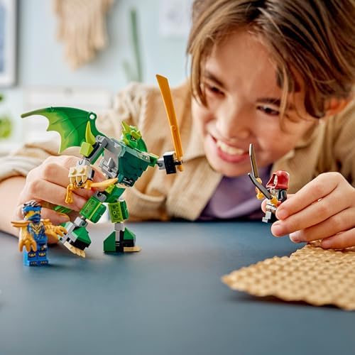 LEGO NINJAGO Pacote de Batalha do Robô Dragão do Lloyd - Brinquedo Ninja com Figura de Ação, 3 Minifiguras e Katanas - Decoração para Quarto Infantil - Presente para Meninos a partir de 6 Anos e Fãs de Dragões - 71862