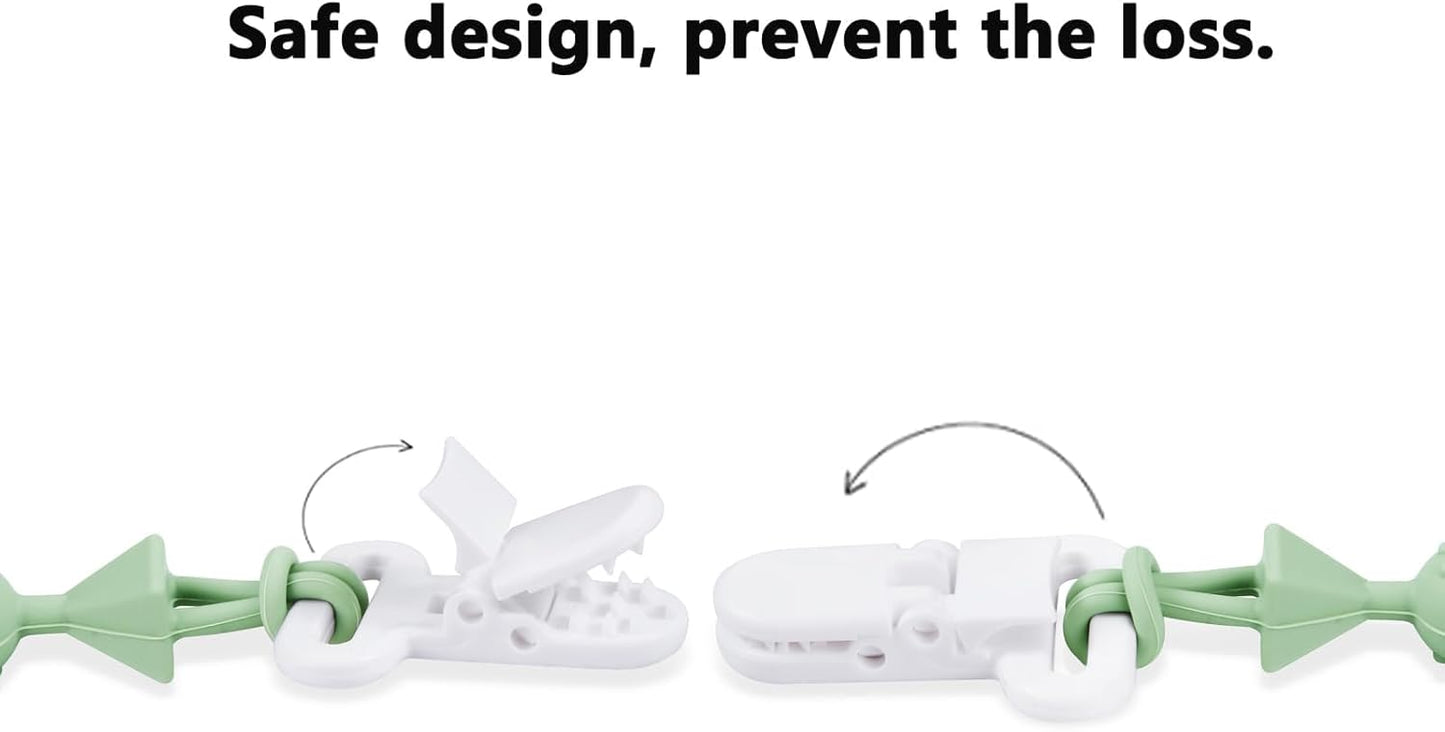 PandaEar Conjunto de 8 prendedores de chupeta de silicone, incluindo 4 tiras de silicone para brinquedos e 4 prendedores de chupeta de peça única para bebês meninos e meninas, ideais para a fase de dentição.