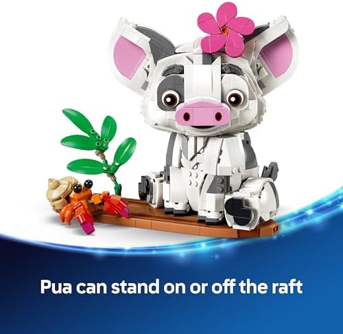 LEGO | Figura do Porquinho Pua da Moana da Disney - Porquinho de Brinquedo com Flor, Caranguejo e Suporte para Jangada para Decoração de Quarto Infantil - Presente de Aniversário para Meninas a partir de 9 Anos e Fãs do Filme - 43292