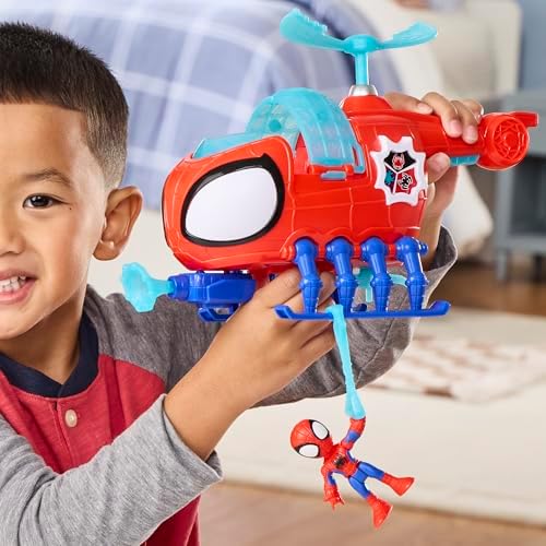 Marvel Homem-Aranha e Seus Incríveis Amigos Equipe Helicóptero do Homem-Aranha, Figura de Ação e Veículo de Brinquedo de 7,6 cm (3 polegadas) com Projétil, Brinquedos de Super-Heróis, Idade 3+