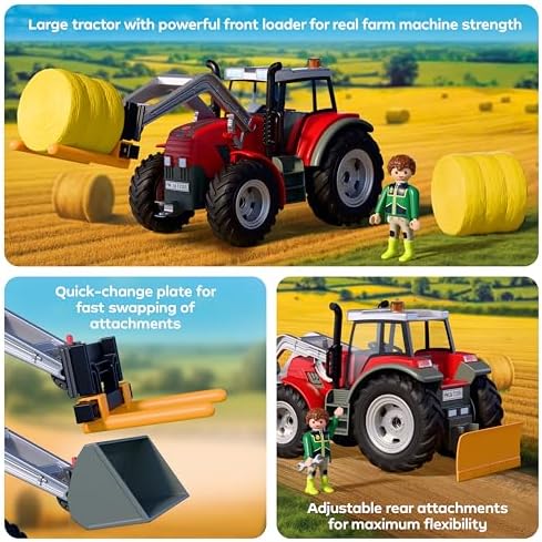 Playmobil | Country | Trator Grande com Fardos de Feno | Trator Potente com Carregadora Frontal, Fardos Redondos e Conjunto de Ferramentas | Para Crianças a partir de 4 Anos | 72305