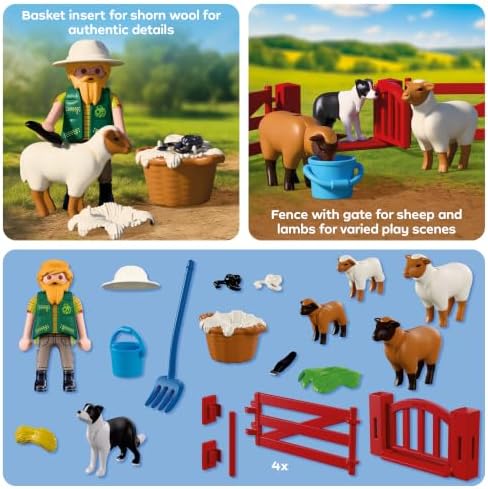 Playmobil | Country | Jovem Pastor | Conjunto de Ovelhas com Cordeiros, Cão Pastor, Cercado e Acessórios | Para Crianças a partir de 4 Anos | 72169