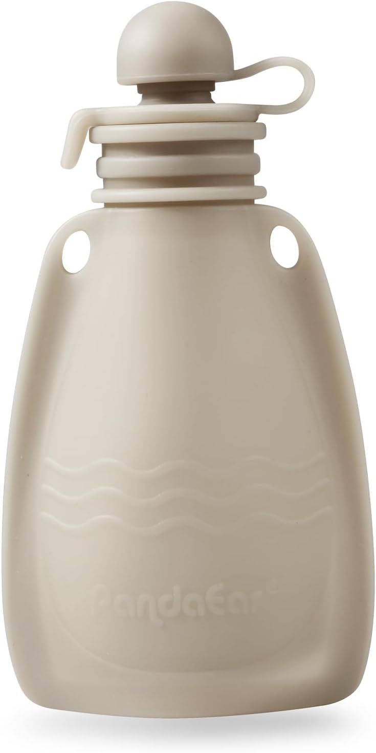 PandaEar Conjunto de 3 saquinhos de silicone reutilizáveis para papinha da, com 3 colheres dosadoras de silicone para purê e armazenamento de alimentos para bebês (cinza claro e nogueira).
