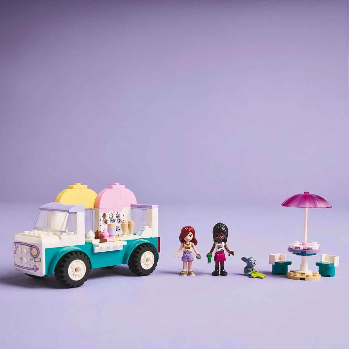 LEGO Brinquedo Friends Heartlake City Ice Cream Van, conjunto criativo de comida de simulação para meninas de 4 anos ou mais, inclui 2 minibonecas e uma figura de coelhinho