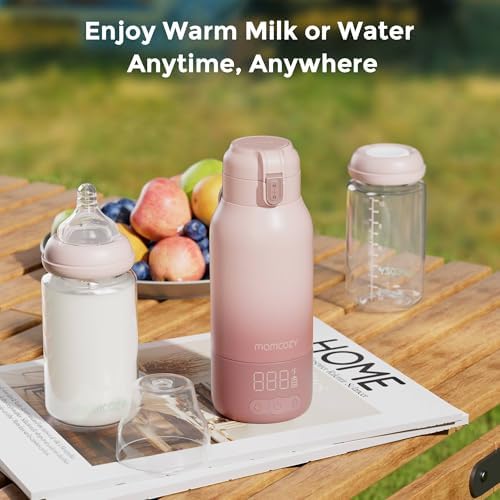 Aquecedor de Mamadeiras Portátil Momcozy para Viagem – Modos de Aquecimento Duplos para Leite Materno e Água, Aquecedor de Leite Portátil com Aquecimento Rápido e Bateria de Longa Duração, Grande Capacidade de 500 ml, Rosa