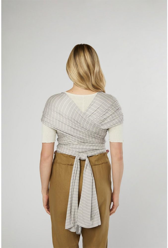 Ergobaby Baby Sling for Newborns from Birth up to 11.3 kg, Aura Knit Sling wrap Made from Recycled Fabrics, Elasticated and Breathable, Unisex Sling wrap, Grey Stripes