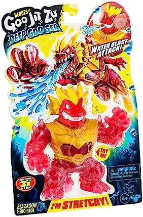 Heróis de Goo Jit Zu Deep Goo Sea Blazagon Hero Pack. Brinquedo super elástico e cheio de gosma. Com recurso de ataque de jato d'água. Estique-o até 3 vezes o seu tamanho!