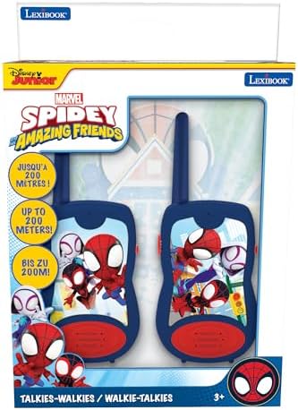 LEXIBOOK, Homem-Aranha e Seus Incríveis Amigos, Walkie-Talkies 200m, Jogo de Comunicação para Crianças, 2 Canais de Comunicação, Clipe para Cinto, Funciona com Pilhas, Azul/Vermelho, TW12SP1