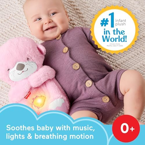 Fisher-Price Brinquedo para Bebê Soothe ‘n Snuggle Lontra, Pelúcia Rosa, Máquina de Som Portátil com Movimento de Respiração e Luzes para Recém-Nascidos a partir de 0 Meses, JLJ33