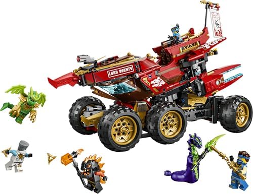 LEGO NINJAGO Land Bounty - Brinquedo Ninja 3 em 1 que se transforma em barco voador, carro e moto - Inclui 6 minifiguras - Presente de aniversário para meninos a partir de 9 anos e fãs de Dragon Ball Rising - 71869