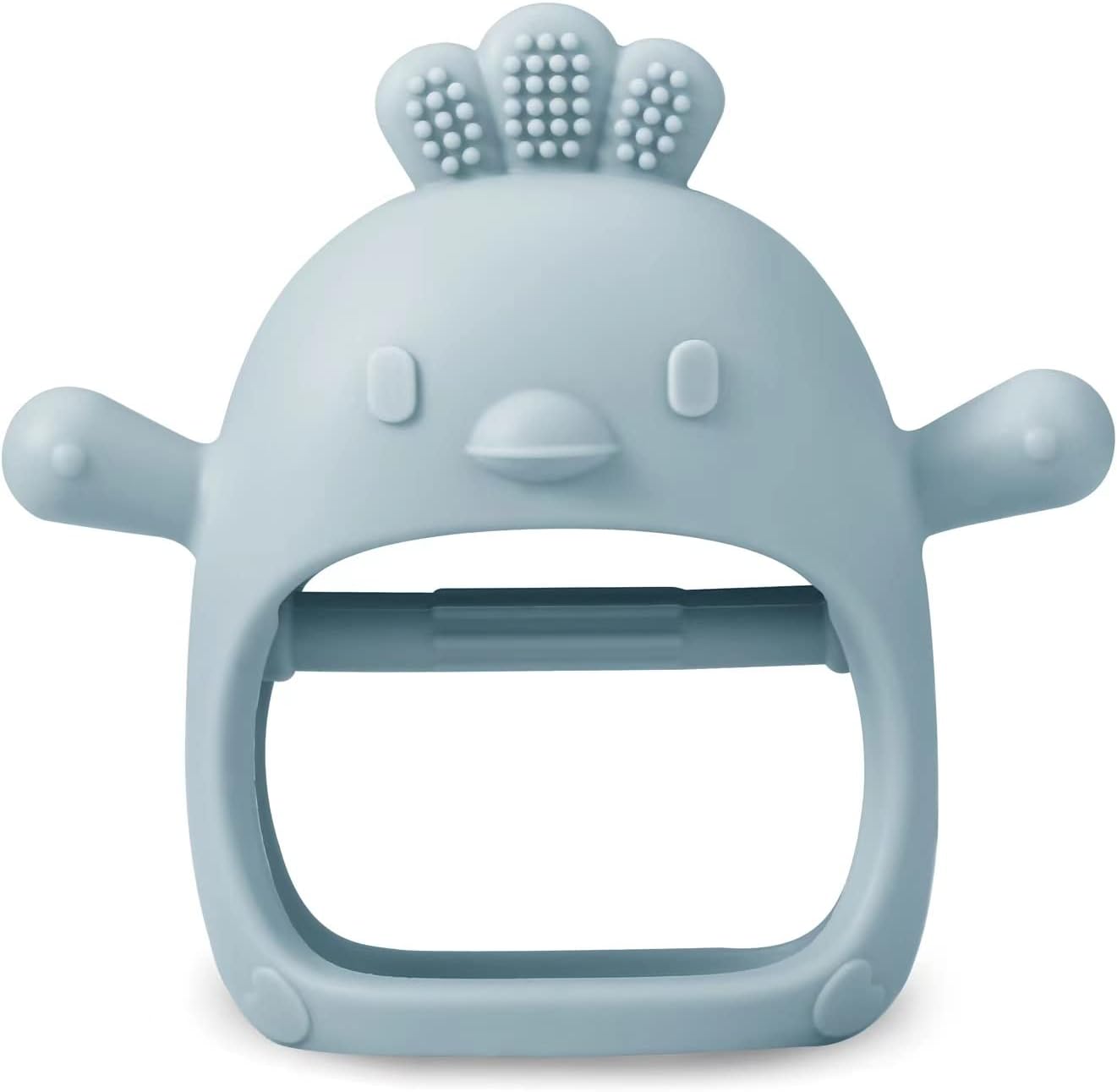 PandaEar Conjunto de 2 mordedores de silicone | Luva mordedora e chupeta para aliviar a dor da dentição (Branco/Azul)