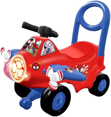 Avião de Brinquedo Interativo do Homem-Aranha e Seus Amigos - Carro do Homem-Aranha para Crianças com Luzes e Sons, Volante com Atividades, Empurre para Desenvolver Equilíbrio e Coordenação - Brinquedo para Crianças a partir de 1 Ano, Meninos e Meninas