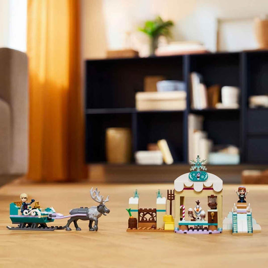 LEGO ǀ Disney Frozen Anna's Sleigh Adventure, barraca de chocolate quente com miniboneca Kristoff, além de bonecos de Olaf e Sven, brinquedo de construção de princesa para meninas com mais de 4 anos