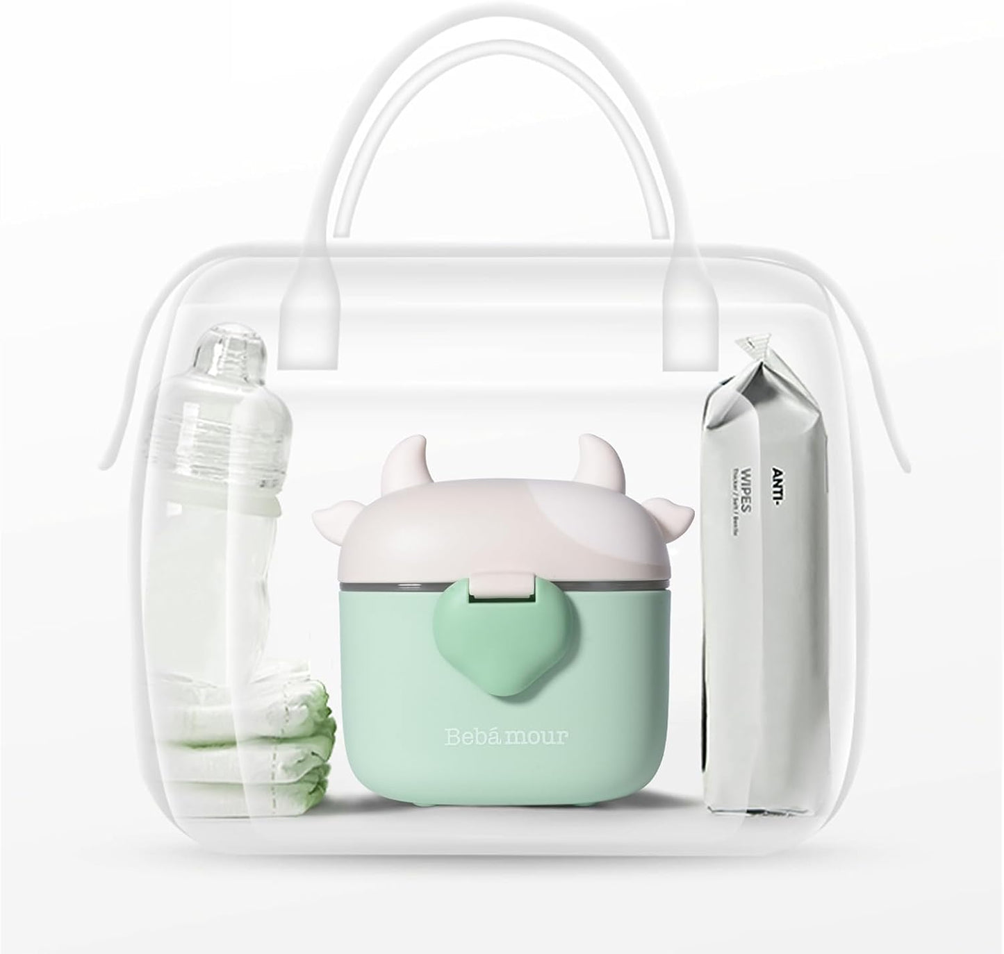 Bebamour dispensador de leite em pó para bebê, dispensador de fórmula para lanche de bebê, 230g de leite em pó, 450ml, verde claro