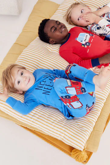 |Niño| Paquete de 3 pijamas Snuggle - Vehículos de emergencia RedBlue (de 9 meses a 10 años)