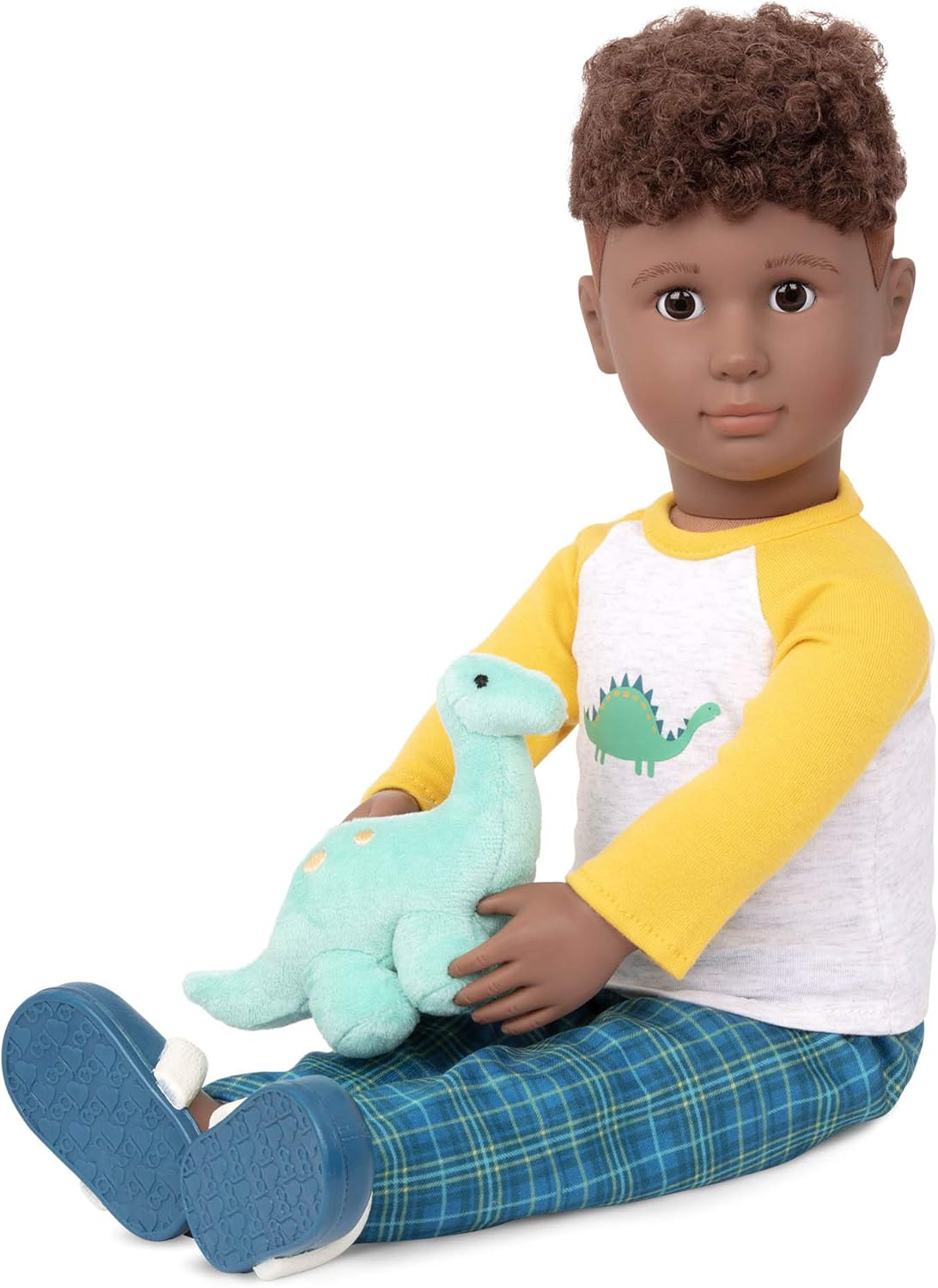 Fato Dino-Snores da Nossa Geração – Pijama com tema de dinossauro, incluindo peluche Dino para bonecas de 45 cm – Conjunto de 4 peças