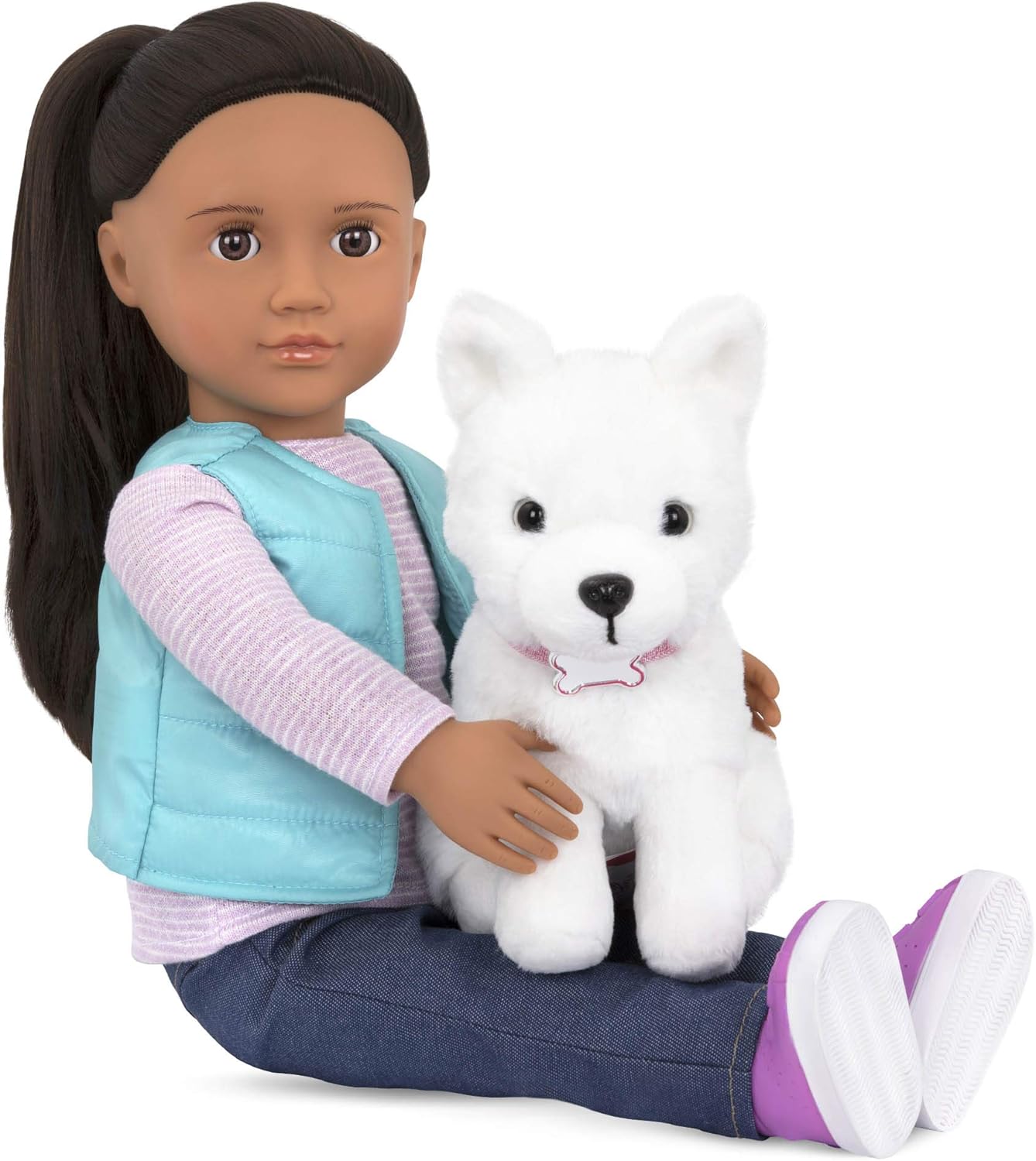 Our Generation Cassie e Pet Samoyed – Boneca de 45 cm com cachorro – Combo de boneca e cão de peluche