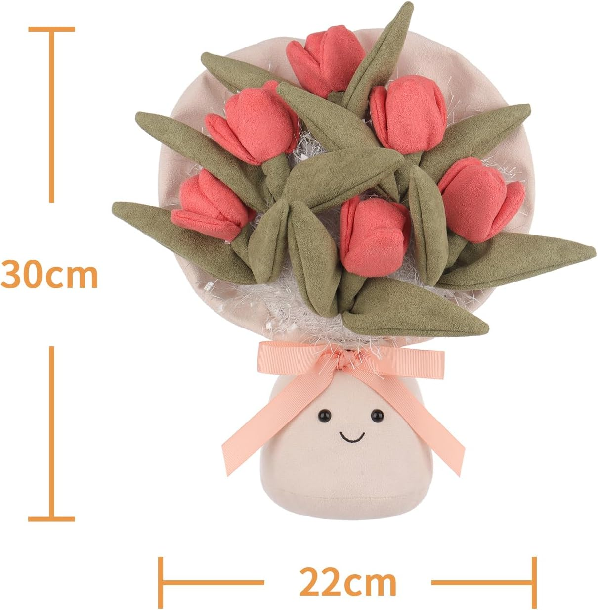 Bouquet de tulipas de cordeiro damasco, peluches para crianças, brinquedos de peluche fofos e macios para bebés, menina e menino, bouquet de tulipas fofas vermelhas de 11,9 polegadas