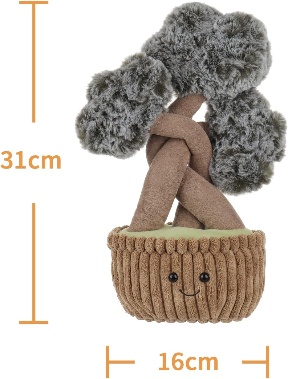 Bichos de peluche em vaso de cordeiro damasco, pinheiro e cipreste, peluches macios para bebés, meninas e meninos, brinquedos de peluche para crianças, pinheiro e cipreste em vaso castanho fofo, 12,3 polegadas