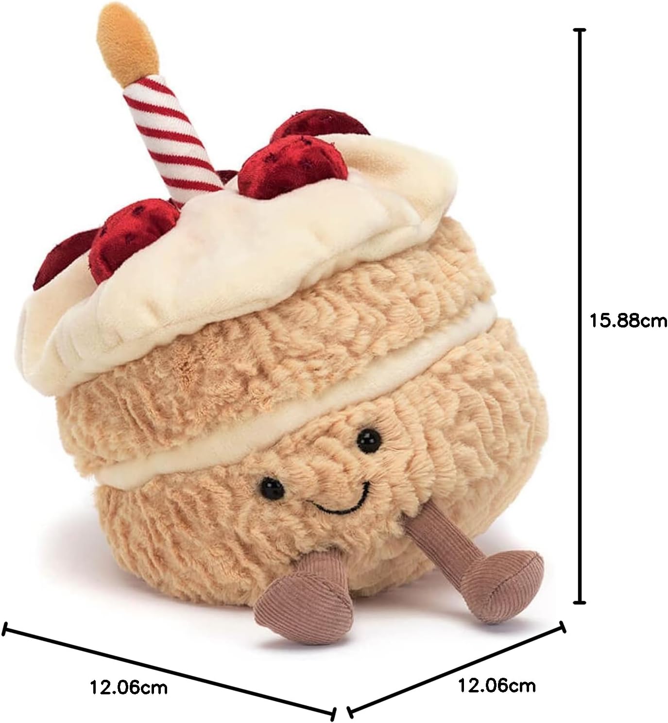 Jellycat Bolo de aniversário divertido, decoração de pelúcia colecionável