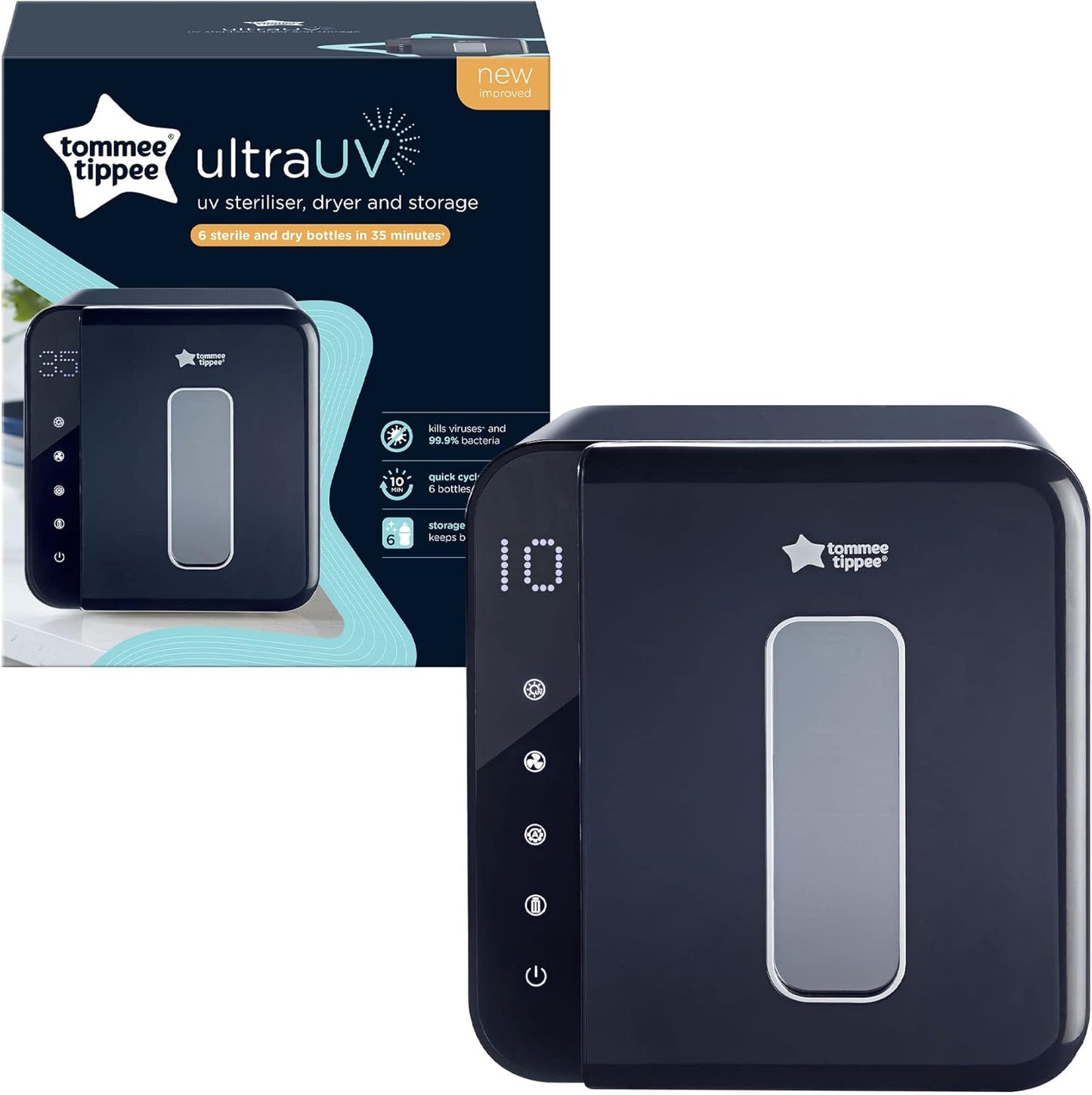 Tommee Tippee Esterilizador, secador e armazenador UV Ultra da, preto, para mamadeiras e acessórios de bebê, sem vapor para matar vírus^ e 99,9% das bactérias nocivas.