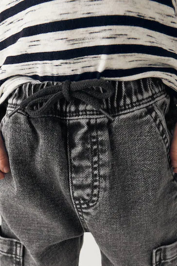 |Boy| Jeans Utilitários - Jeans Preto Com Panda (3 meses a 7 anos)