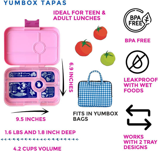 Yumbox Tapas Tamaño más grande - Fiambrera Bento a prueba de fugas con 5 compartimentos para preadolescentes, adolescentes y adultos (Capri rosa) (CPIII202210B)