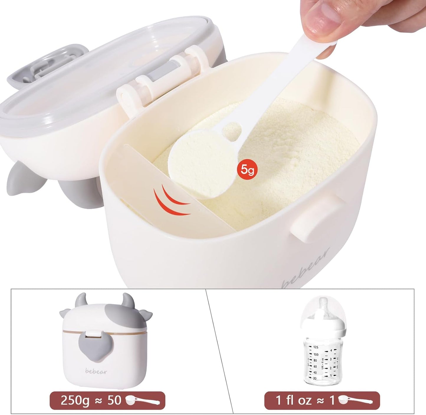 Bebamour Dispensador de leite em pó para bebê, dispensador de fórmula para lanche de bebê, 230g de leite em pó, 450ML, cinza