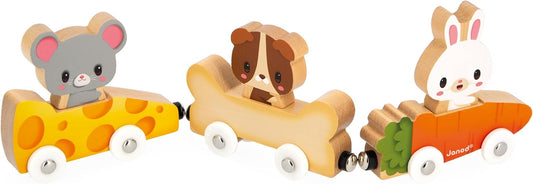 Janod - Animais de estimação magnéticos - Brinquedo de aprendizagem precoce - 3 veículos + 3 animais em madeira - Desenvolve destreza - Jogo de madeira FSC - 18 meses +,