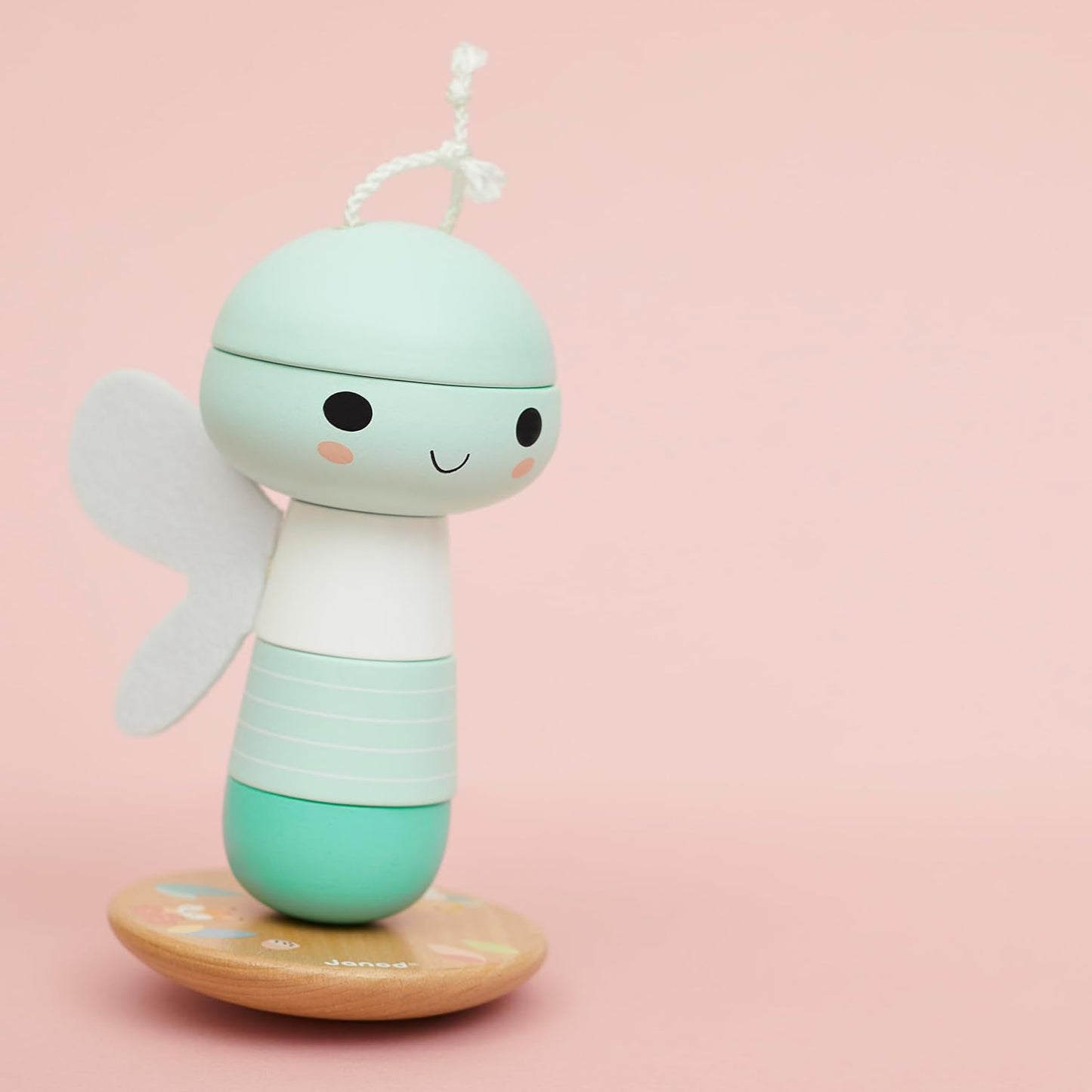 Janod - Culbuto Libélulle de madeira empilhável - Brinquedo de madeira para aprendizagem precoce - 5 peças empilháveis com asas de feltro - Torre empilhável - Base móvel - Bebê