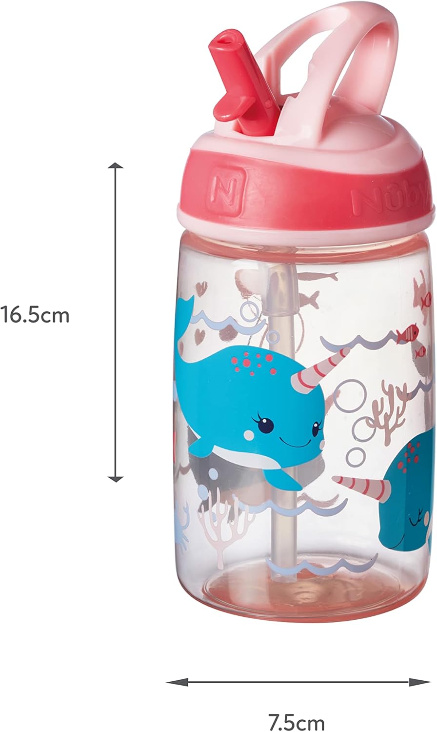 Nuby Garrafa de água Mighty Swig - Copo com canudinho antiderramamento para crianças pequenas | 360 ml / 12 oz | Alça de transporte | Pode ir à máquina de lavar louça e ao micro-ondas | Copo adequado para crianças de 18 meses ou mais