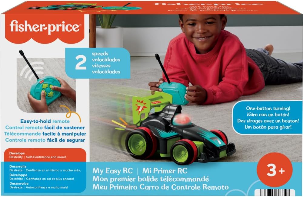 Fisher-Price Carrinho de brinquedo pré-escolar My Easy RC com controle remoto e 2 velocidades para crianças a partir de 3 anos, HYH28
