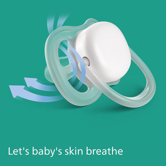 Philips Avent Chupeta Ultra air - 2 chupetas leves e respiráveis que brilham no escuro para bebês de 0 a 6 meses, sem BPA com estojo de transporte esterilizador (modelo SCF376/19)