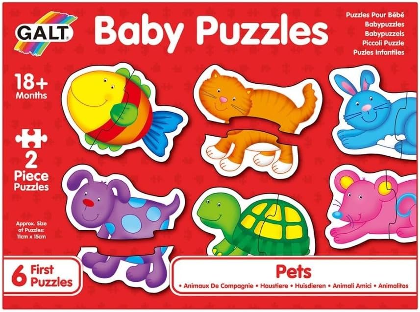 Conjunto de 6 quebra-cabeças de 2 peças com formas diferentes para animais de estimação Peças brilhantes e grossas Estimula as habilidades iniciais de combinação e a destreza manual