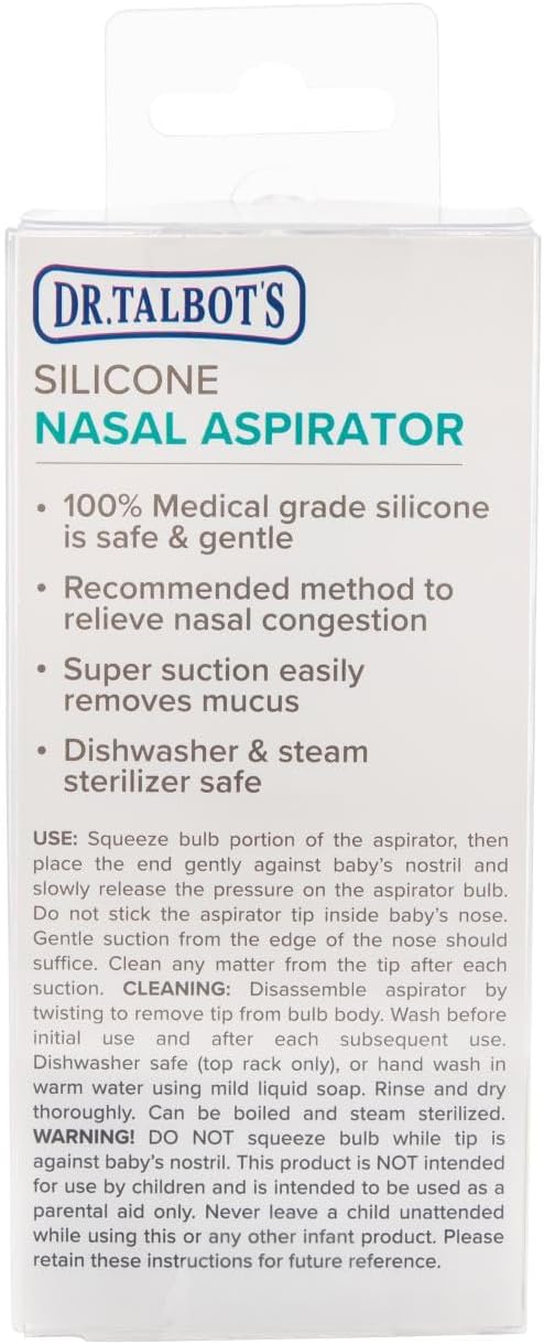 Dr. Talbot's Aspirador Nasal para Bebês - Silicone sem BPA - com Estojo para Armazenamento - Transparente