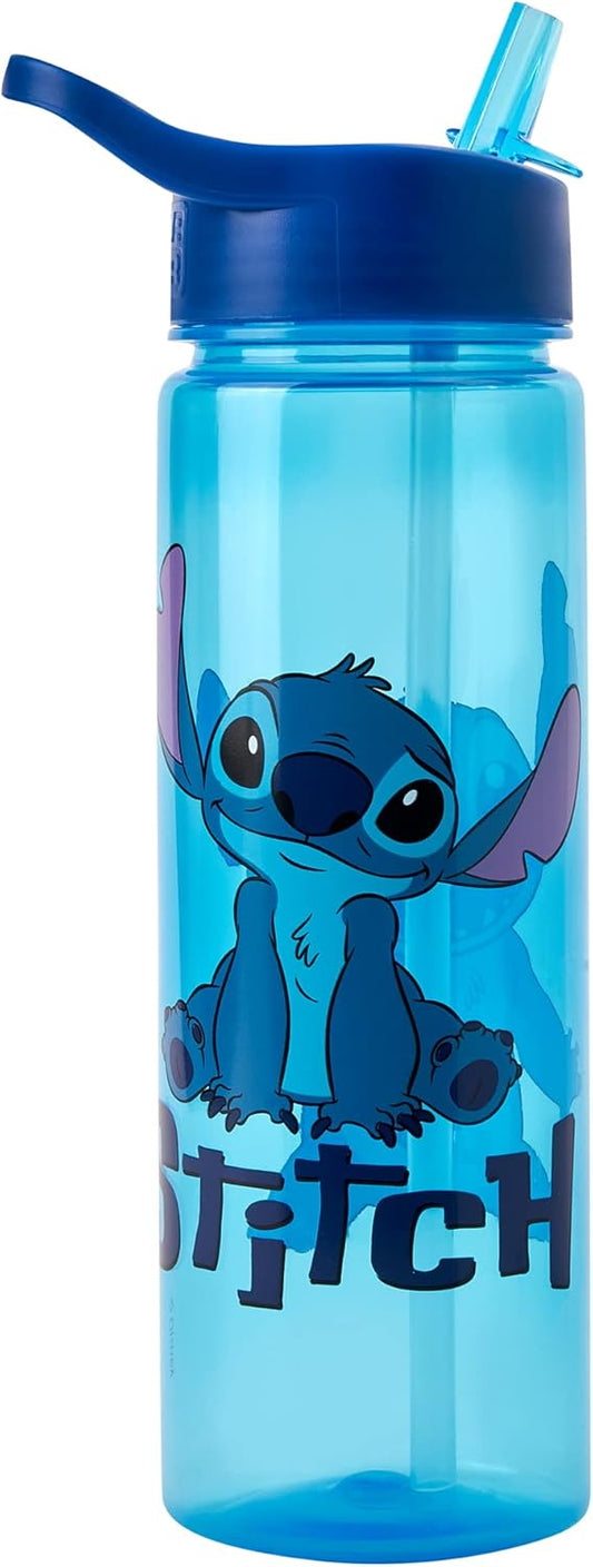 Disney Garrafa de água Stitch com canudo flip up de 600 ml – Produtos oficiais da Polar Gear – Crianças reutilizáveis, antiderramamento, sem BPA, plástico reciclável, ideal para escola, creche, esportes, piquenique, azul