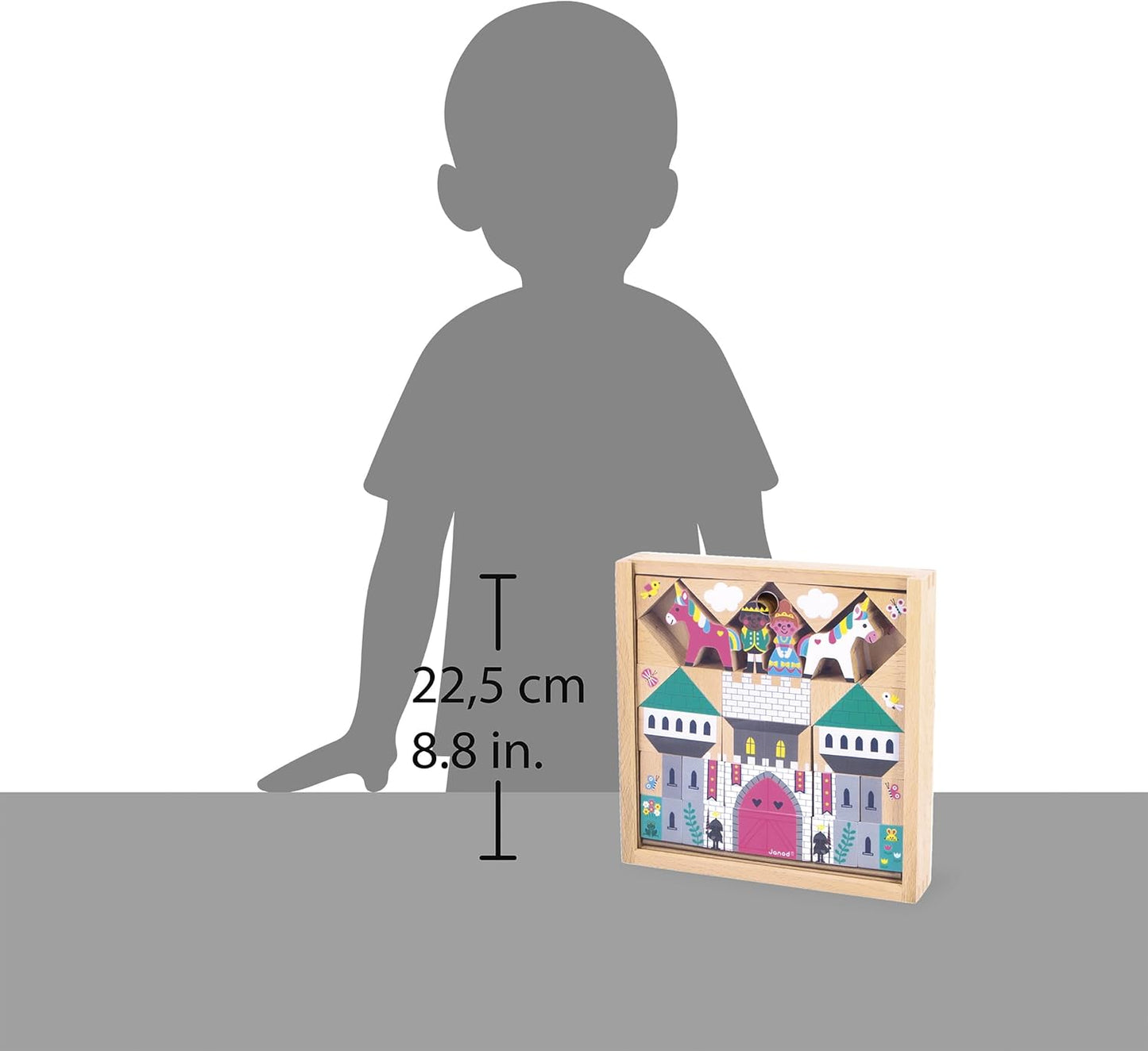 Janod - Conjunto de 35 cubos de madeira maciça - Tema Reino Encantado - Complemento ideal para tapetes de carro - Brinquedo de construção - Desenvolve a imaginação - Brinquedo de madeira FSCTM