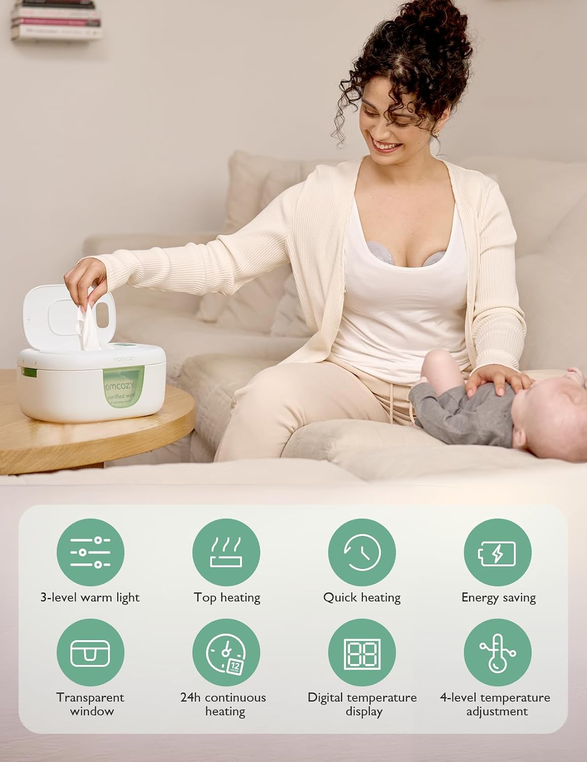 Momcozy Aquecedor de lenços umedecidos para bebês , design inovador com mola, dispensador de grande capacidade