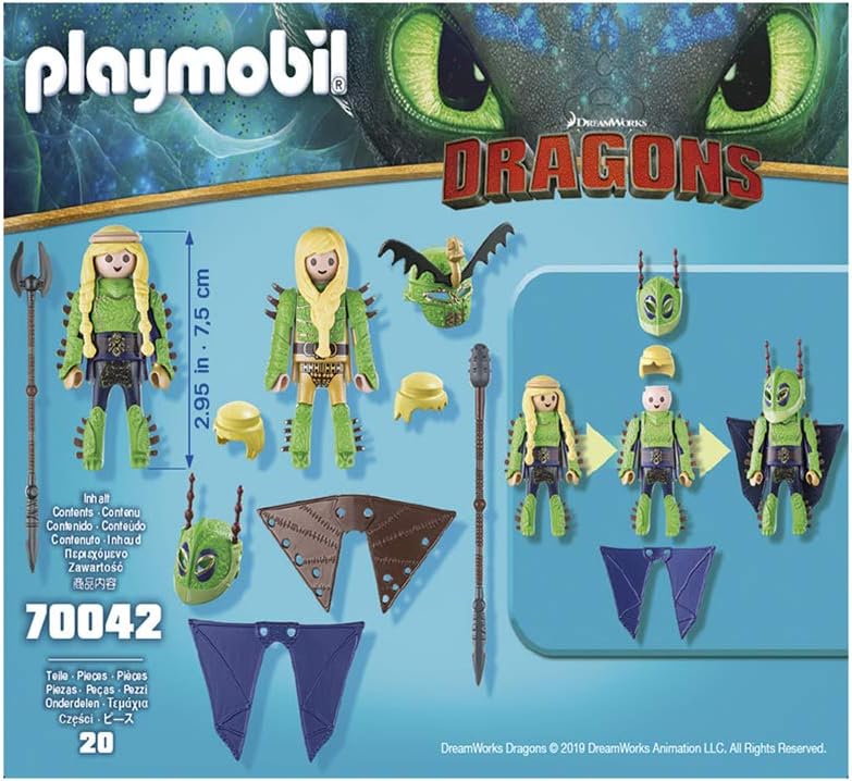 PlayMOBIL 70042 Dragões Ruffnut e Tuffnut da DreamWorks com Traje de Voo, Diversão Imaginativa, Conjuntos Adequados para Crianças a Partir de 4 Anos