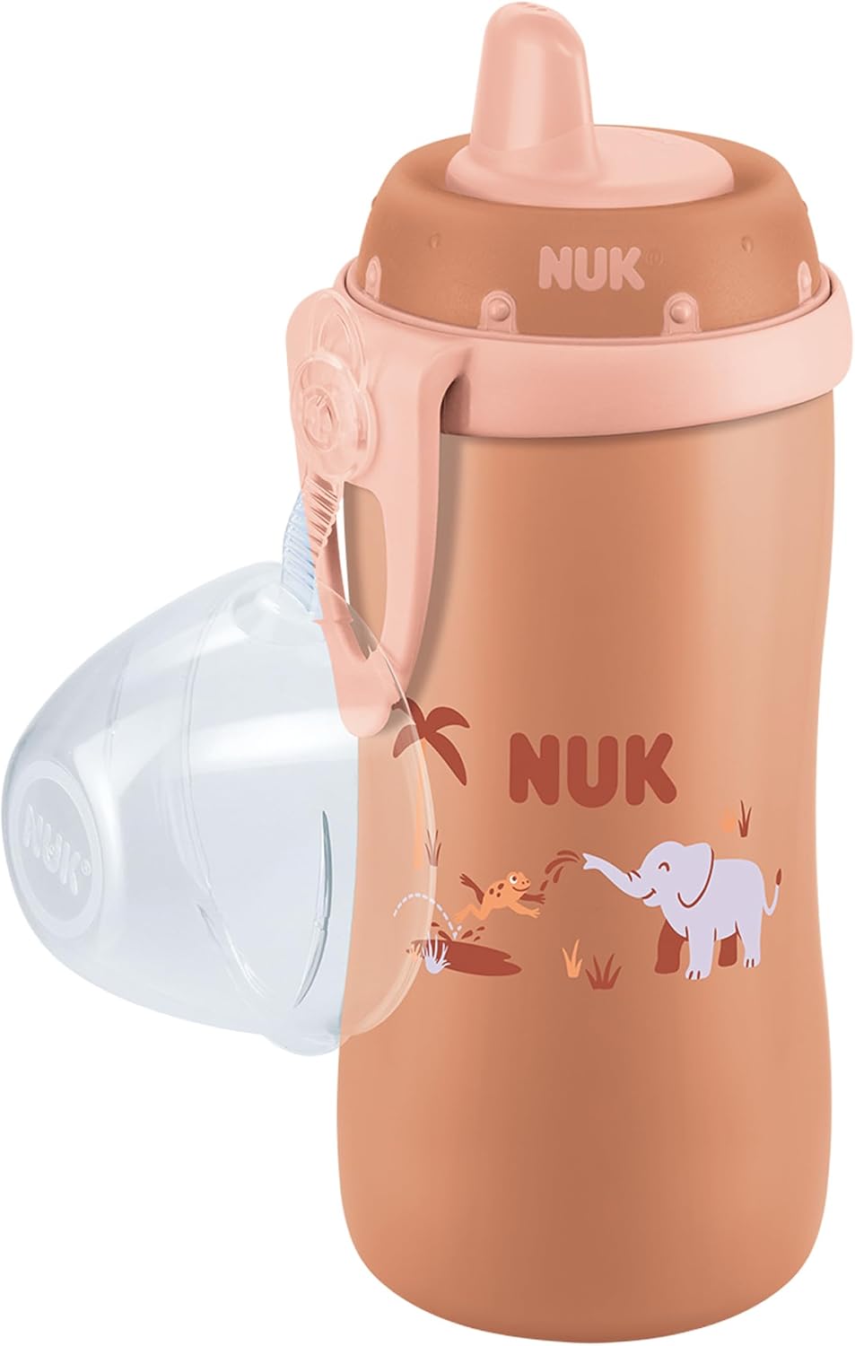 NUK Garrafa de Água First Choice com Bico Rígido | 12+ Meses | 300 ml | Bico Resistente e Antivazamento | Clipe e Tampa Protetora | Elefante Vermelho | 1 Unidade
