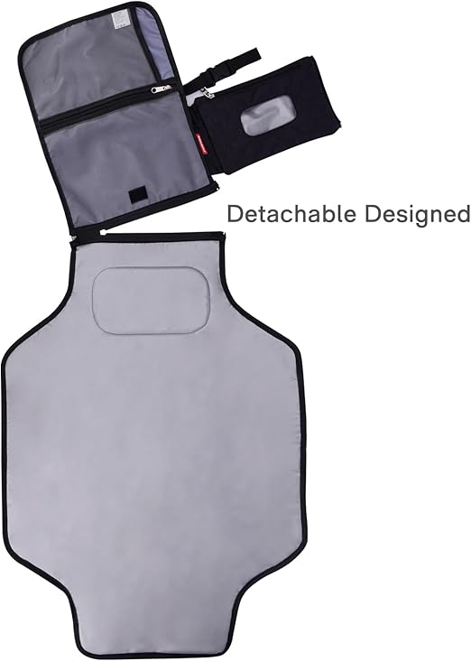 Bebamour Cambiadores de pañales portátiles con toallitas húmedas para viajes Cambiadores de bebé con almohadilla para la cabeza del bebé Cambiadores de pañales impermeables Esenciales para recién nacidos, gris